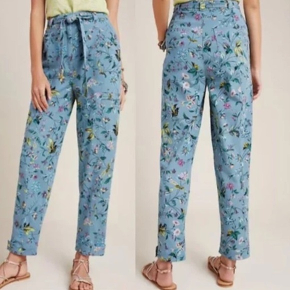 Anthropologie Pants - Anthropologie Blue Floral Cropped Pants